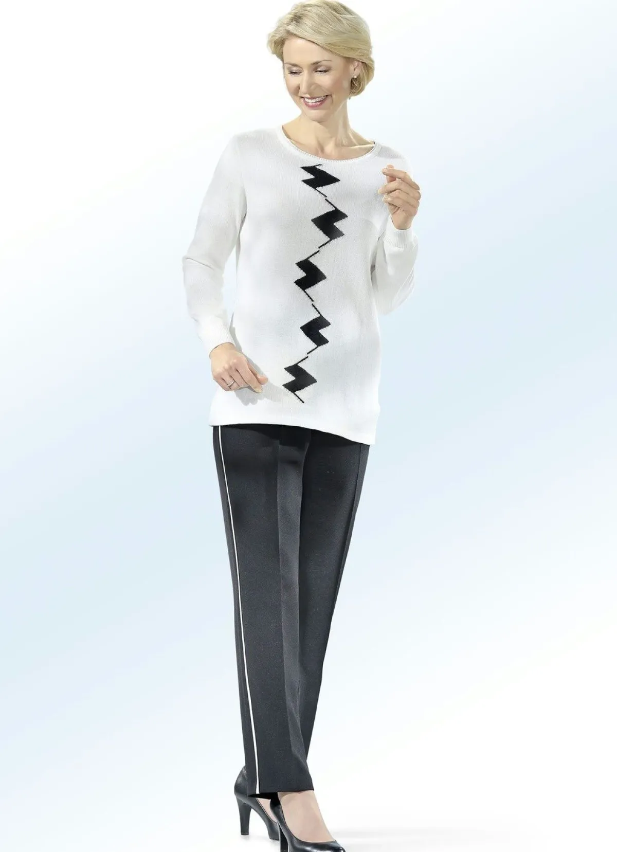 Clearance BADER Hose mit trendiger Kontrastpaspel SCHWARZ-ECRU