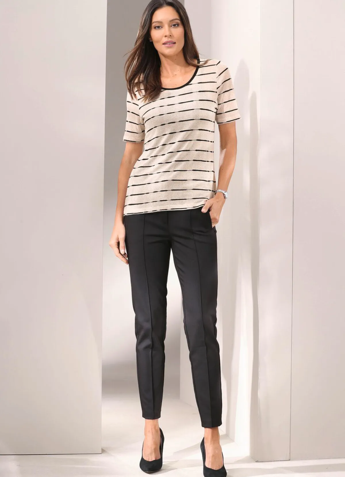 Clearance Tizia 2-in-1 Shirt mit Kontrastblende SAND-SCHWARZ