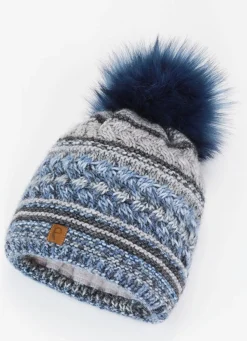 BADER Interessante Damen-Mütze, mit Bommel BLAU