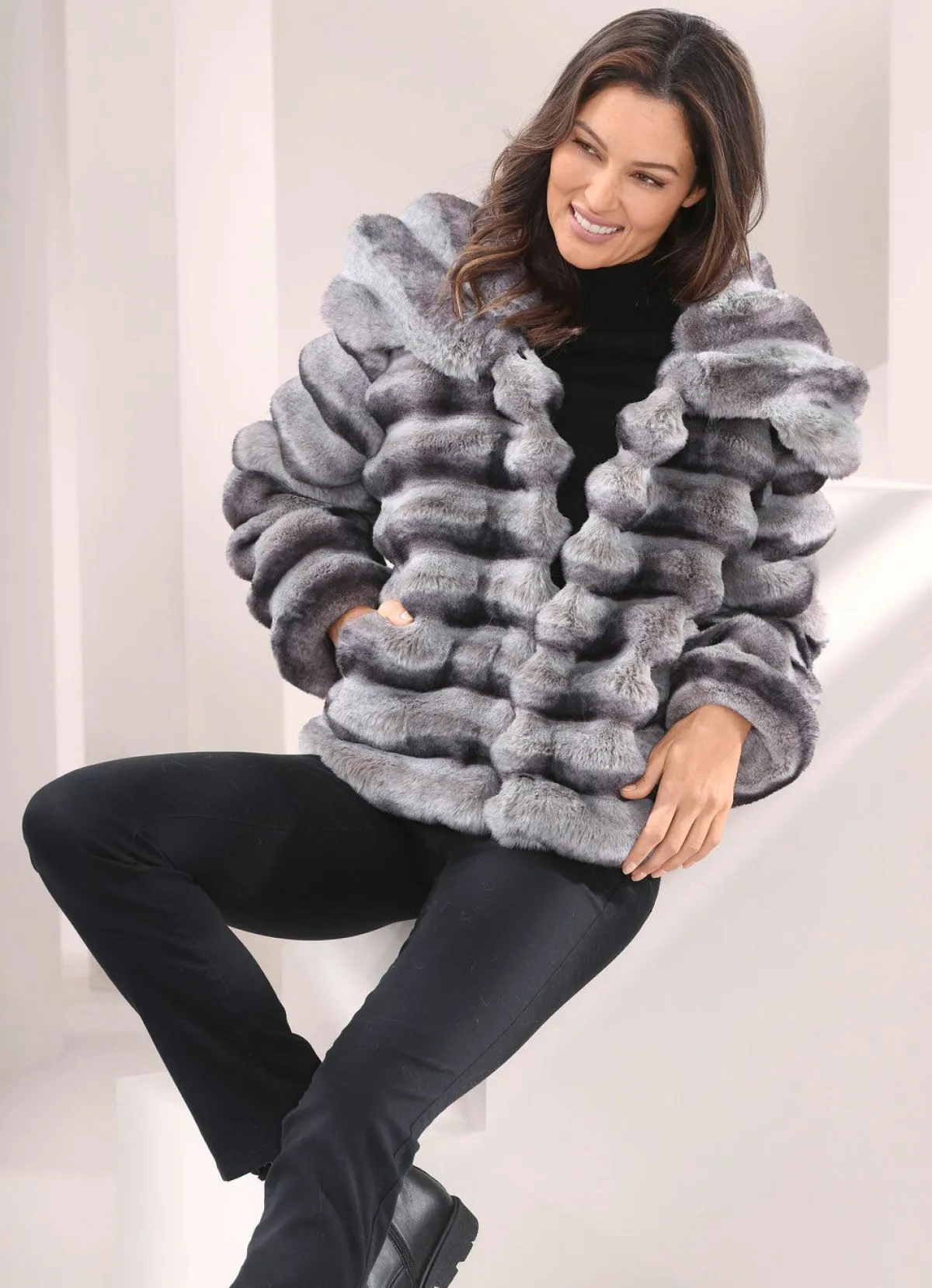 New BADER Jacke aus Kunstpelz GRAU-ANTHRAZIT