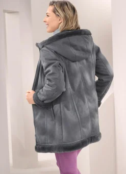 Best BADER Jacke aus Veloursleder-Imitat GRAFIT
