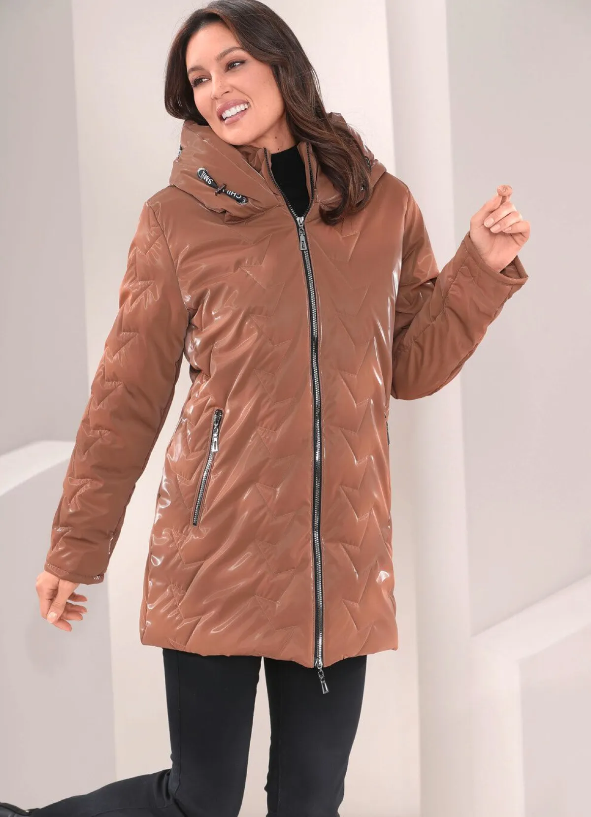 Best BADER Jacke in topmodischer Lackoptik MANDEL