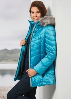 Discount BADER Jacke mit abnehmbarem Kunstpelz-Besatz AQUAMARIN