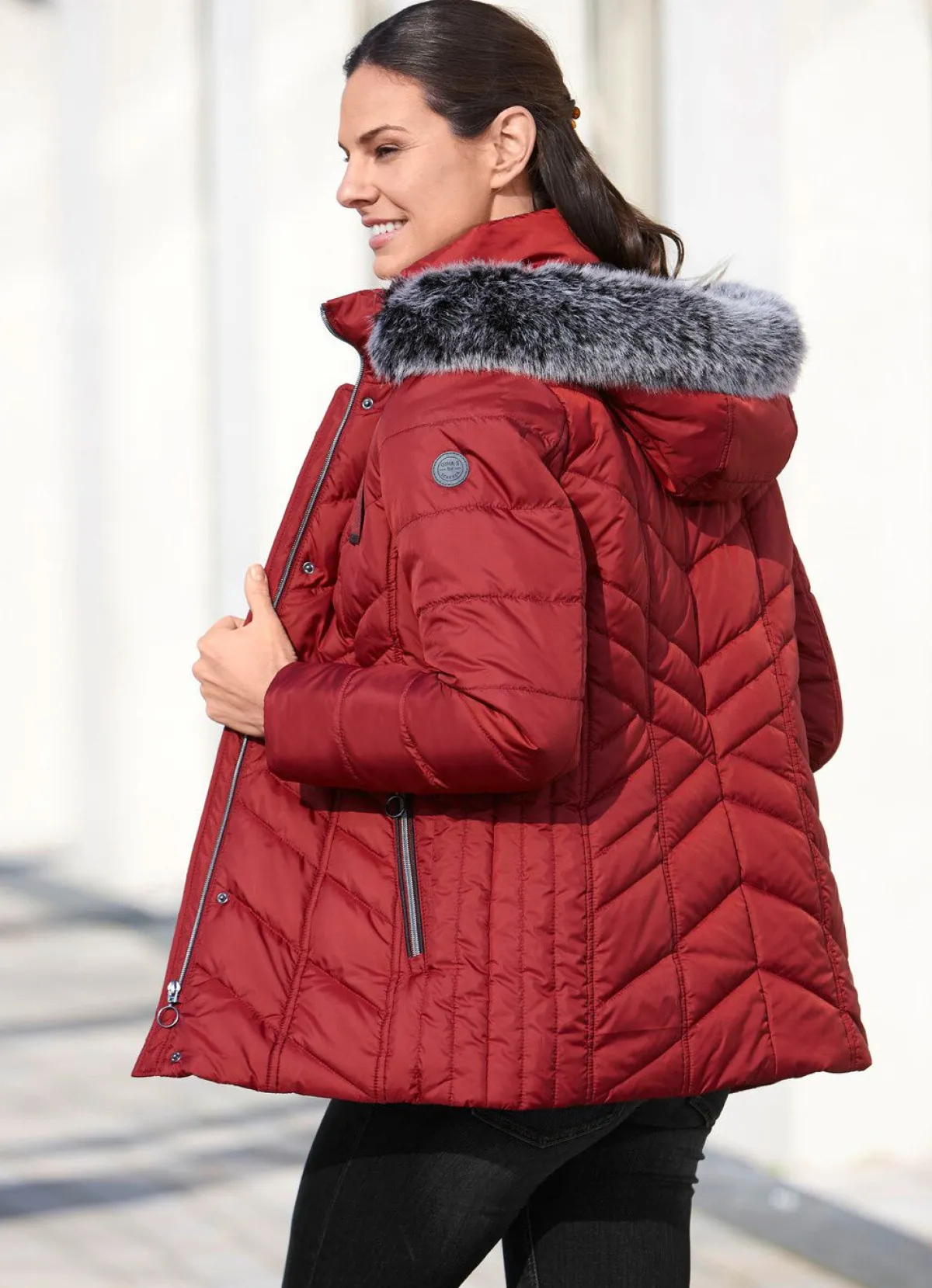 Best BADER Jacke mit abnehmbarem Kunstpelz-Besatz GRANATROT