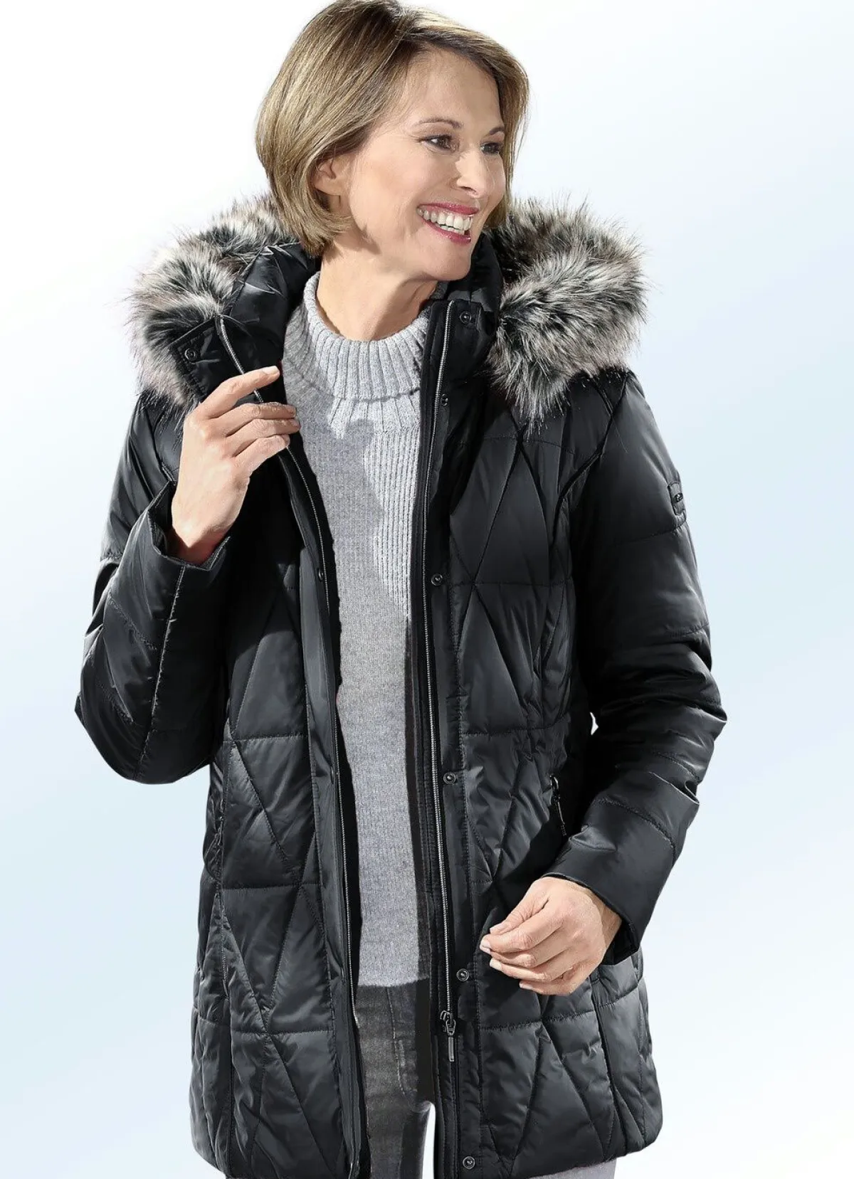 Sale BADER Jacke mit abnehmbarem Kunstpelz-Besatz SCHWARZ