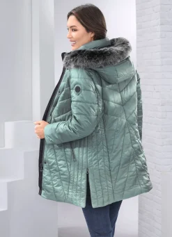 Sale BADER Jacke mit abnehmbarem Kunstpelz-Besatz JADEGRÜN