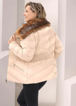 Outlet BADER Jacke mit abnehmbarem Kunstpelz-Besatz am Kragen ECRU