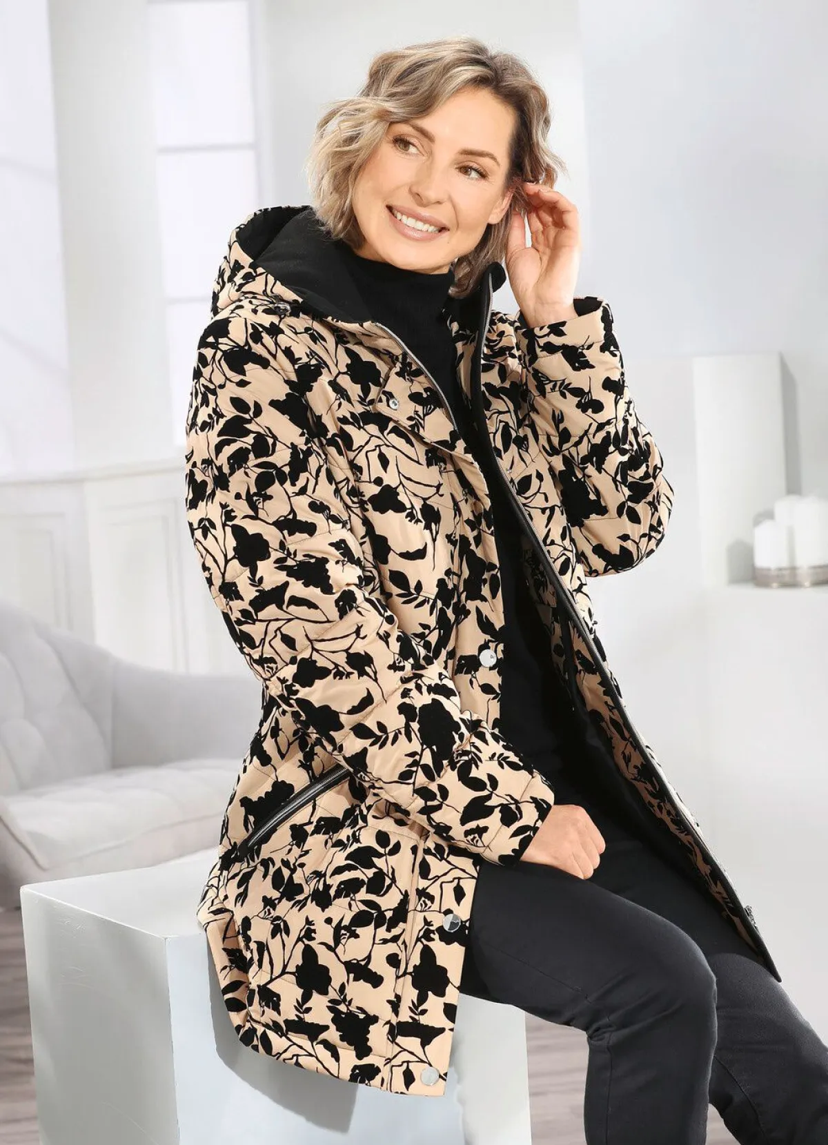 BADER Jacke mit dekorativem Dessin BEIGE-SCHWARZ