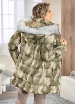 Outlet BADER Jacke mit Dessin in Kunstpelz-Optik GRÜN-CREME
