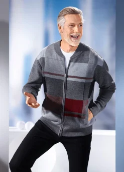 Best BADER Jacke mit durchgehendem Reißverschluss in 2 Farben MITTELGRAU MELIERT-BORDEAUX-GRAU