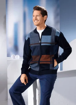 Sale BADER Jacke mit durchgehendem Reißverschluss in 2 Farben MARINE-BLEU-COGNAC