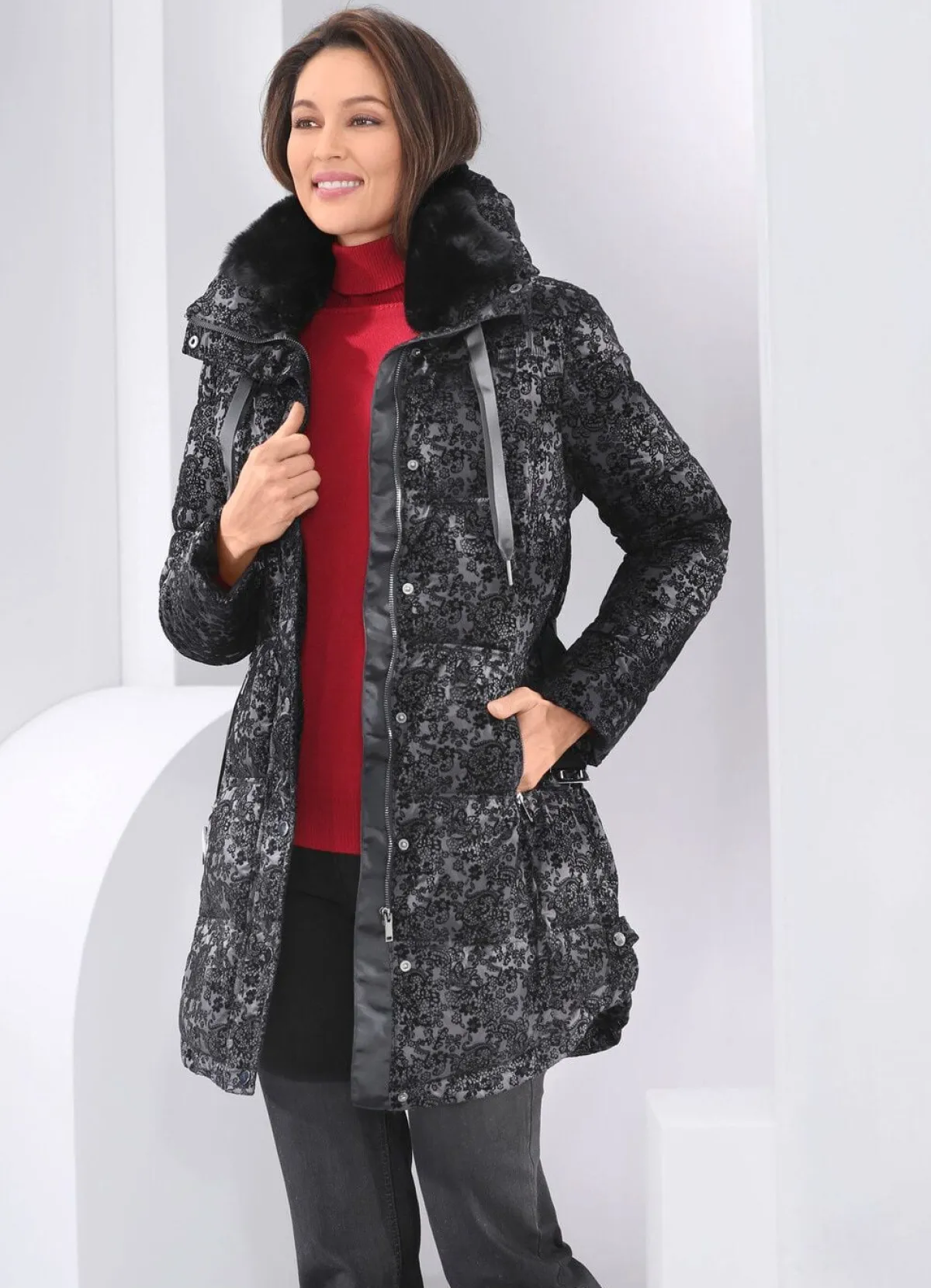 Online BADER Jacke mit Gürtel SCHWARZ