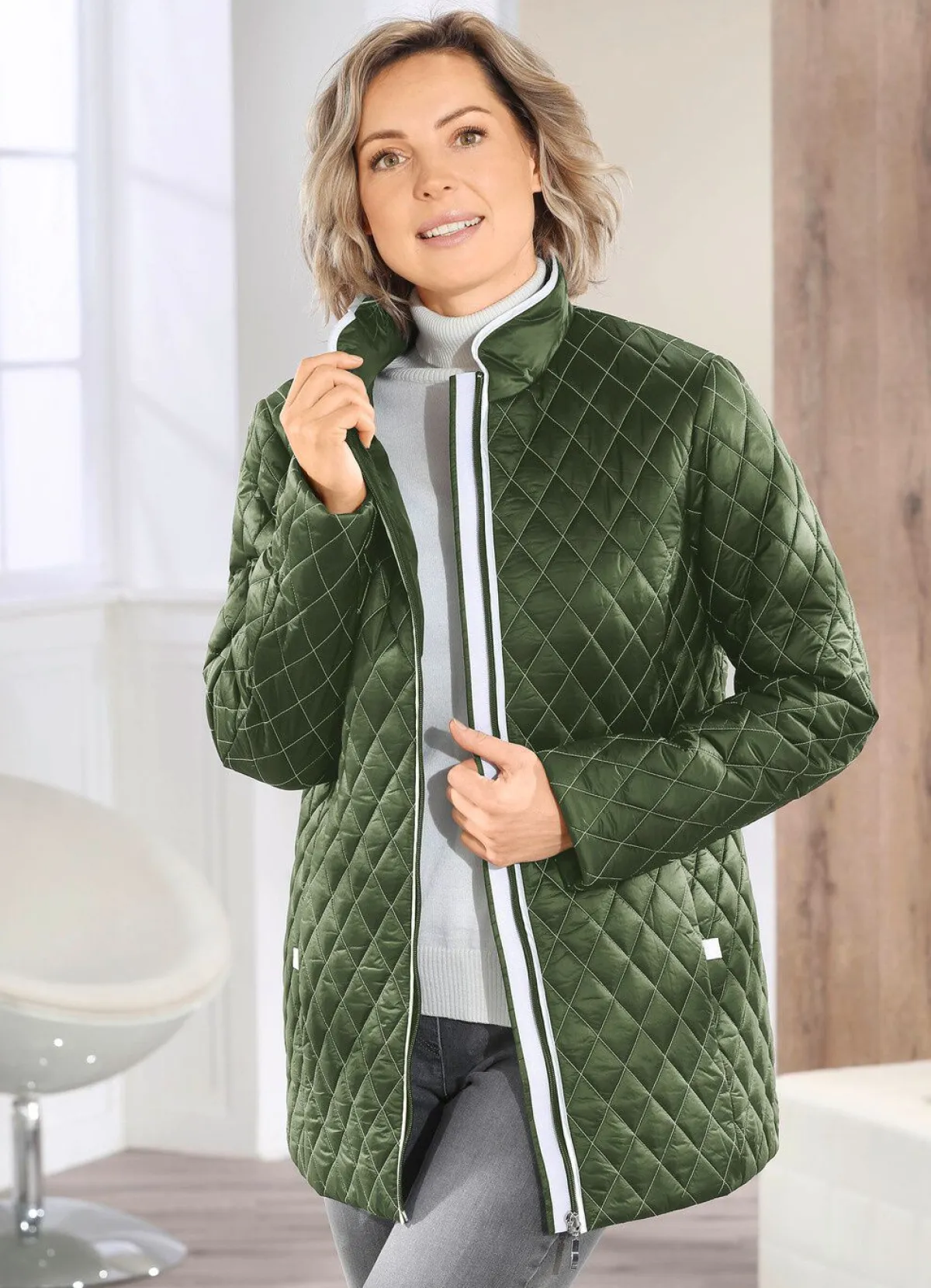 Discount BADER Jacke mit Rautenstepp OLIV