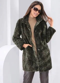 Sale BADER Jacke mit trendgenauem Raubtierfell-Dessin GRÜN-BRAUN-SCHWARZ