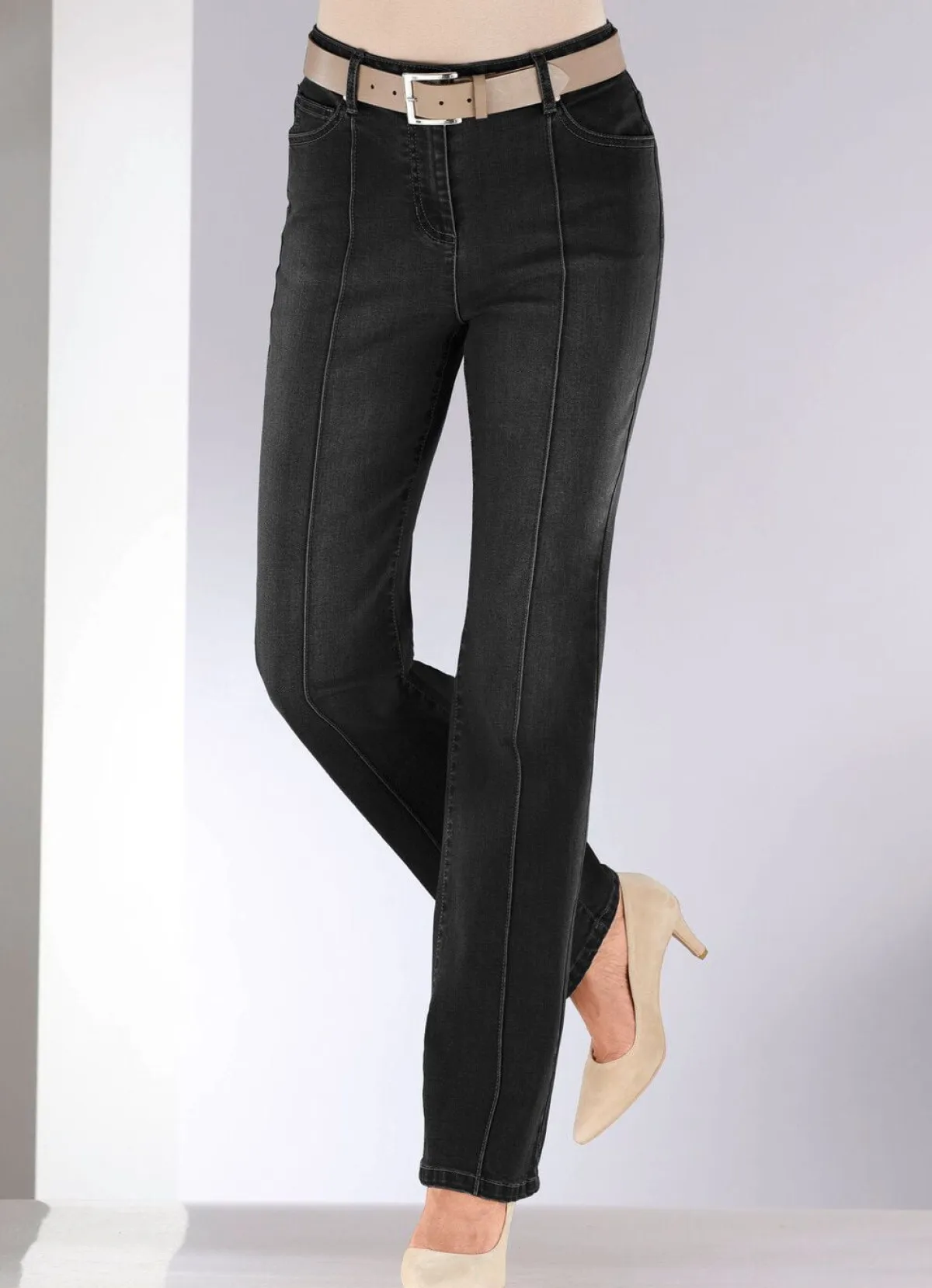 BADER Jeans mit abgesteppten Biesen SCHWARZ