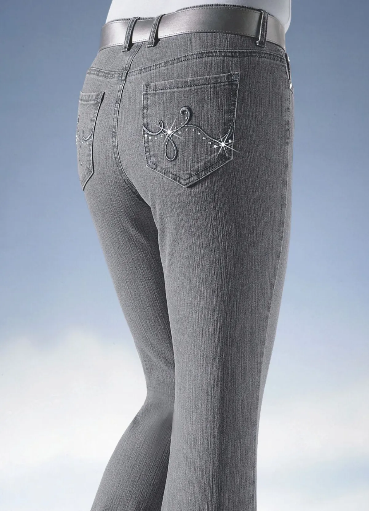 Discount ASCARI Jeans verziert mit funkelnden Strasssteinen HELLGRAU