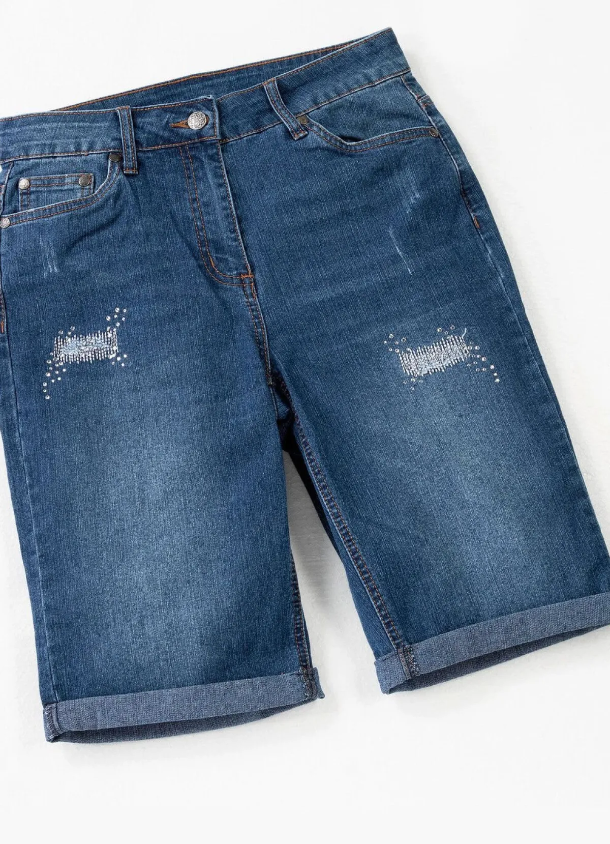 Clearance BADER Jeans-Bermudas mit tollen Used-Effekten JEANSBLAU