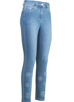 Online BADER Jeans mit floralen Lochstickereien und Strasssteinchen HELLBLAU