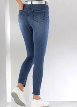 Discount BADER Jeans mit floralen Lochstickereien und Strasssteinchen JEANSBLAU