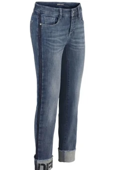 New ASCARI Jeans mit Fransensaum und Schriftzug auf einem Bein JEANSBLAU