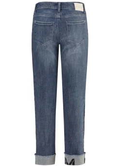 New ASCARI Jeans mit Fransensaum und Schriftzug auf einem Bein JEANSBLAU