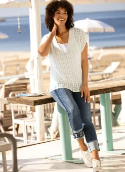New ASCARI Jeans mit Fransensaum und Schriftzug auf einem Bein JEANSBLAU