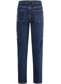 Hot BADER Jeans mit handbemalten, floralen Motiven DUNKELBLAU