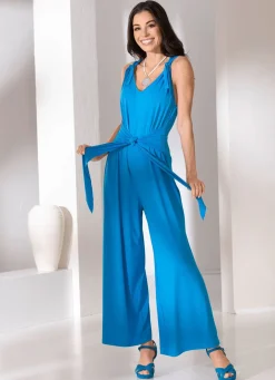 Sale laurakent Jumpsuit mit angenähtem Hüftbindegürtel in 3 Farben AZURBLAU
