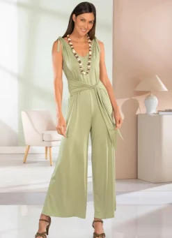 laurakent Jumpsuit mit angenähtem Hüftbindegürtel in 3 Farben SCHILF