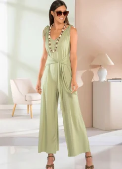 laurakent Jumpsuit mit angenähtem Hüftbindegürtel in 3 Farben SCHILF