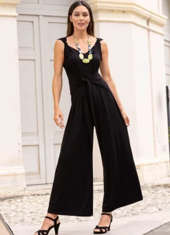 laurakent Jumpsuit mit angenähtem Hüftbindegürtel in 3 Farben SCHWARZ