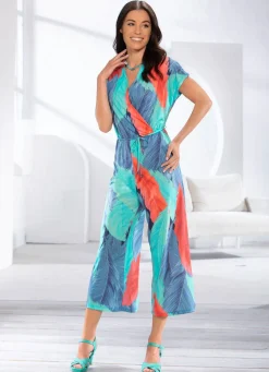 Sale BADER Jumpsuit mit V-Ausschnitt in Wickeloptik TÜRKIS-BLAU-KORALLE