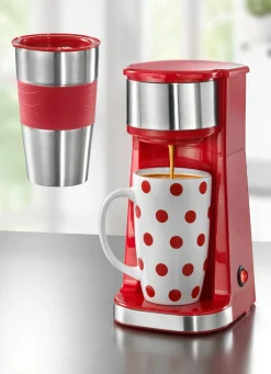 Hot BADER Kaffeemaschine Inkl. Thermo- und Keramikbecher ROT