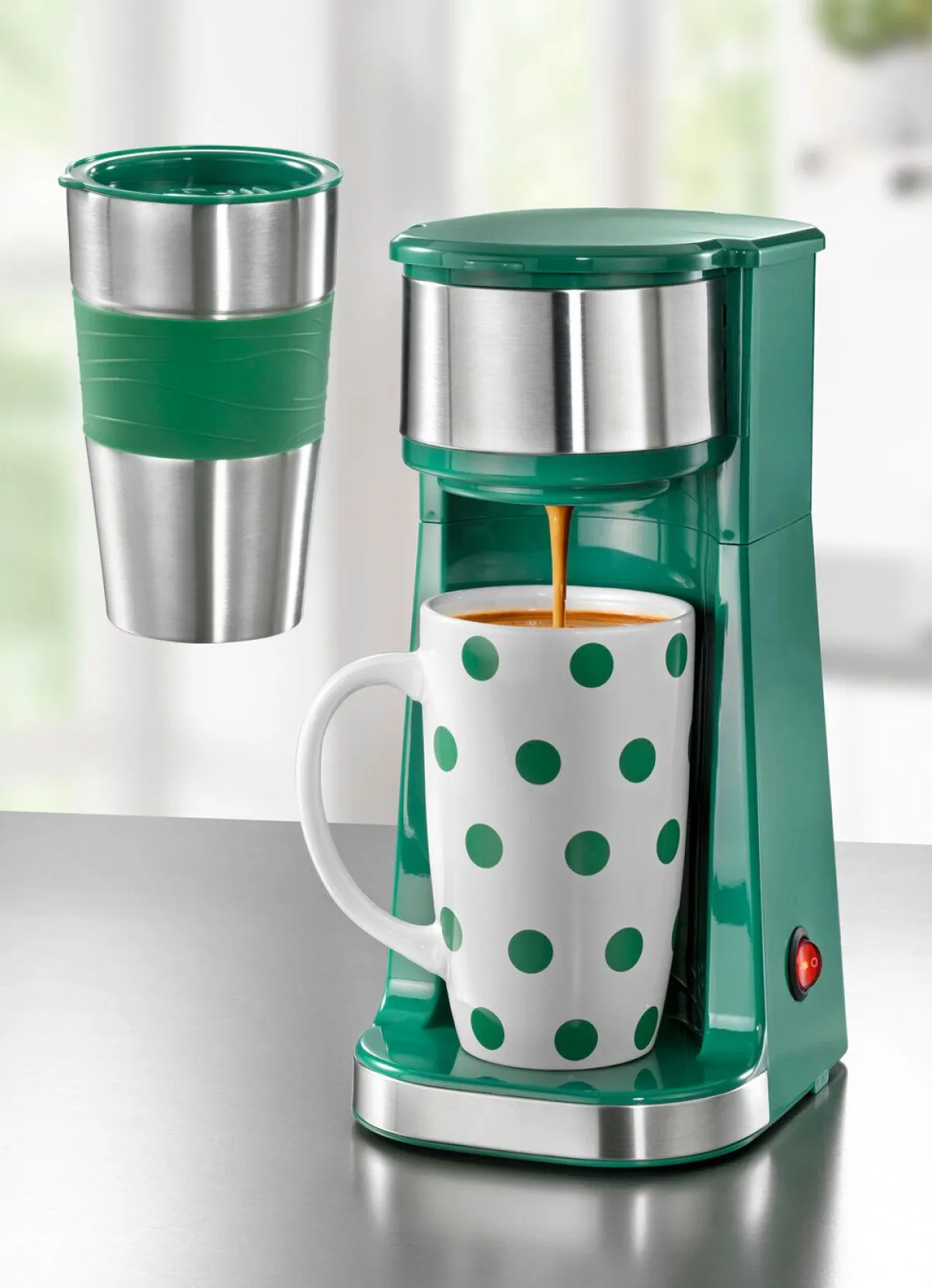 Online BADER Kaffeemaschine Inkl. Thermo- und Keramikbecher GRÜN