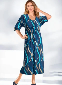 Best KLAUS MODELLE MADE IN GERMANY Kaftan it farbbriante Druck MARINE-TÜRKIS-BRAUN-BUNT