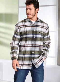 Clearance BADER Kariertes Overshirt KHAKI-WOLLWEISS KARIERT