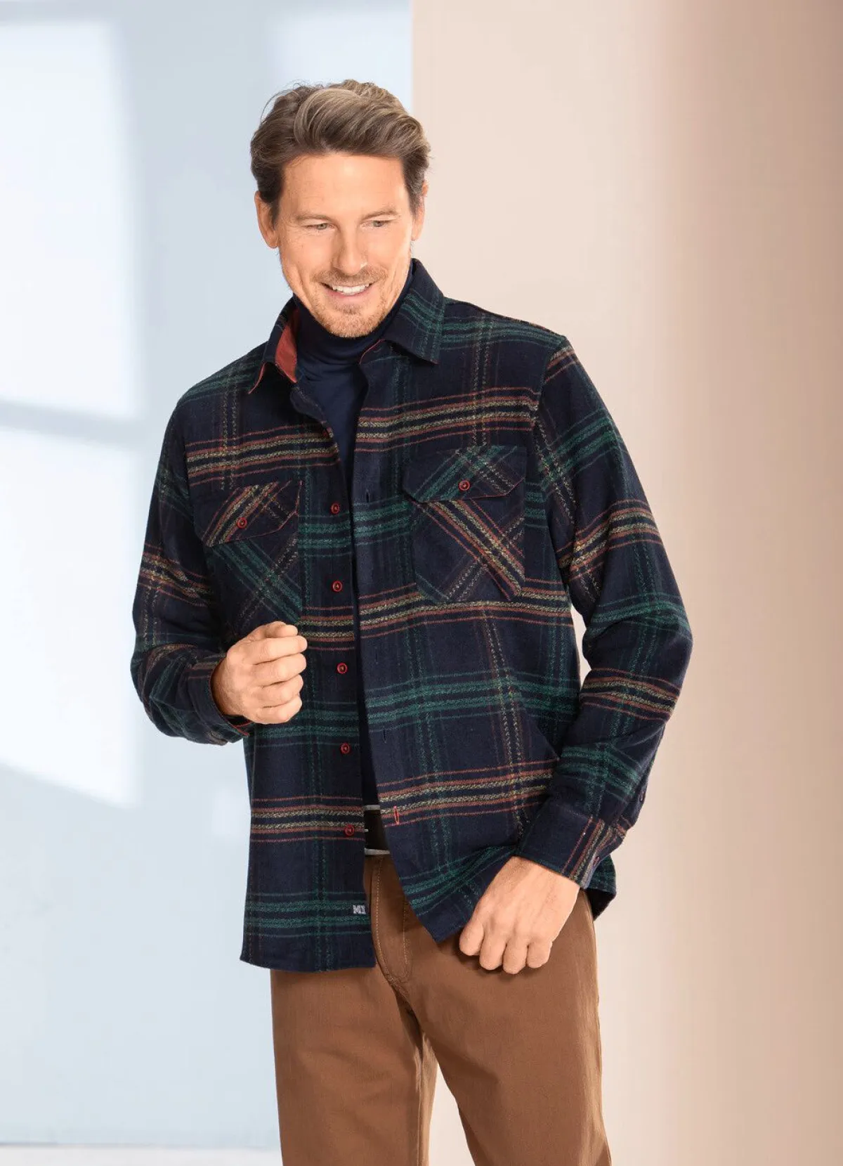 Best MILANO ITALY Kariertes Overshirt von "" MARINE-GRÜN-TERRAKOTTA