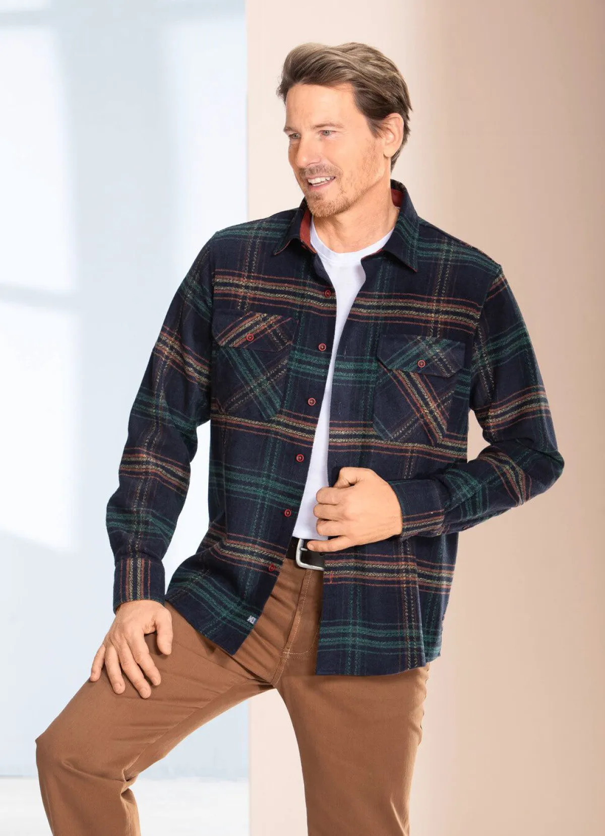 Best MILANO ITALY Kariertes Overshirt von "" MARINE-GRÜN-TERRAKOTTA