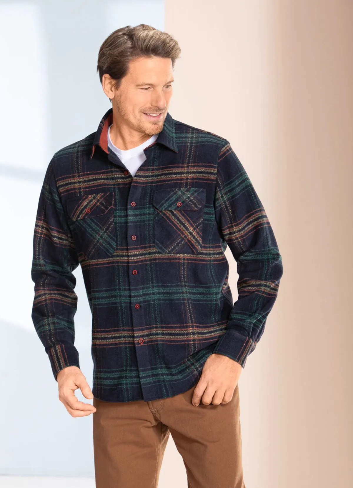 Best MILANO ITALY Kariertes Overshirt von "" MARINE-GRÜN-TERRAKOTTA