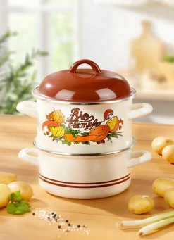 BADER Kartoffeldämpfer aus emailliertem Stahlblech BEIGE-BRAUN