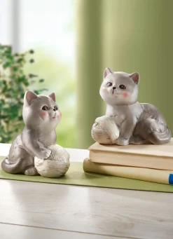 Discount BADER Katzen mit Wollknäuel, 2er-Set GRAU-BRAUN