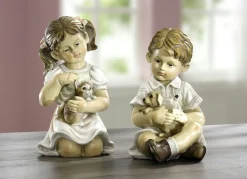 Best BADER Kinder mit Haustier von Hand bemalt CREME