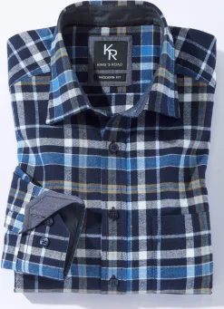 Sale BADER "King's Road"-Flanellhemd in 6 Farben MARINE-BLEU-WEISS KARIERT