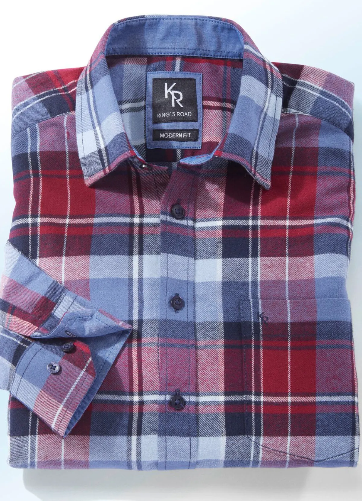 Clearance BADER "King's Road"-Flanellhemd in 6 Farben WEINROT-BORDEAUX-BLAU KARIERT