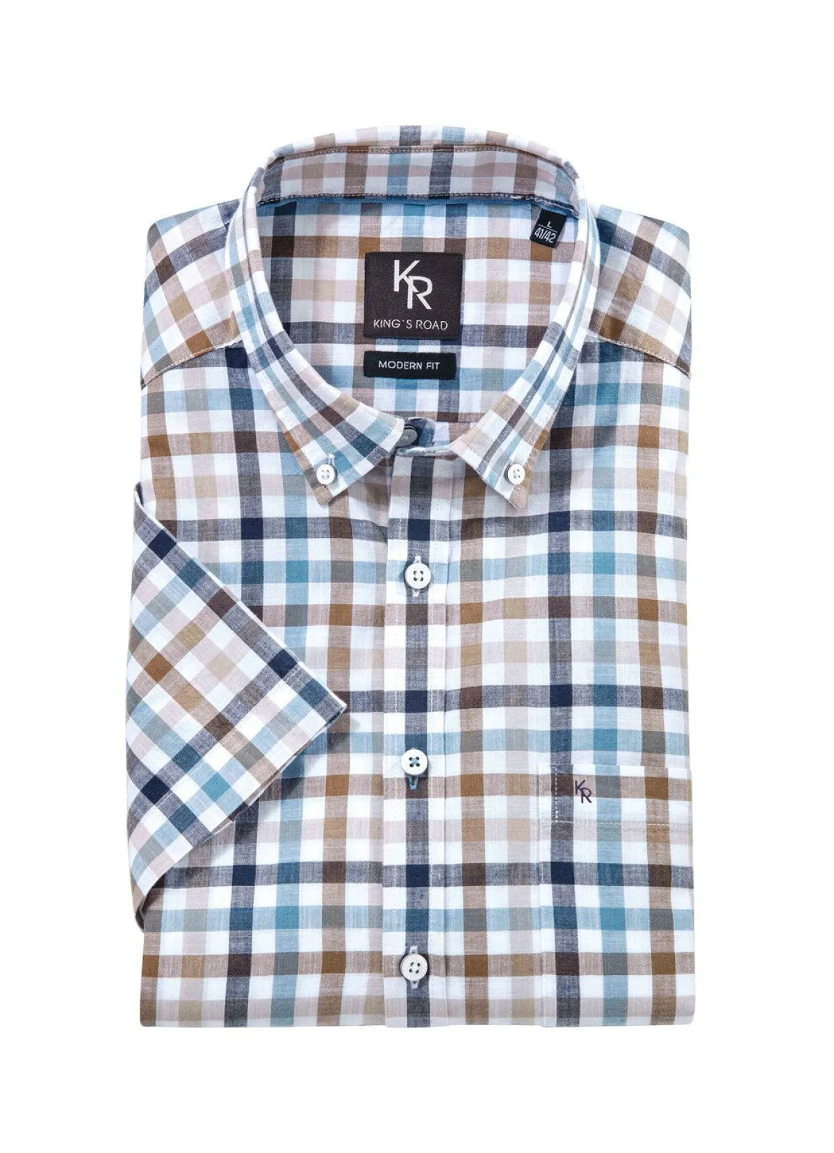 Hot BADER "King's Road"-Hemd mit Button-Down-Kragen in 4 Farben PETROL-MARINE KARIERT