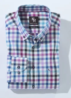 Best BADER "King's Road"-Hemd mit Button-Down-Kragen in 4 Farben FLIEDER-BLAU-ECRU KARIERT