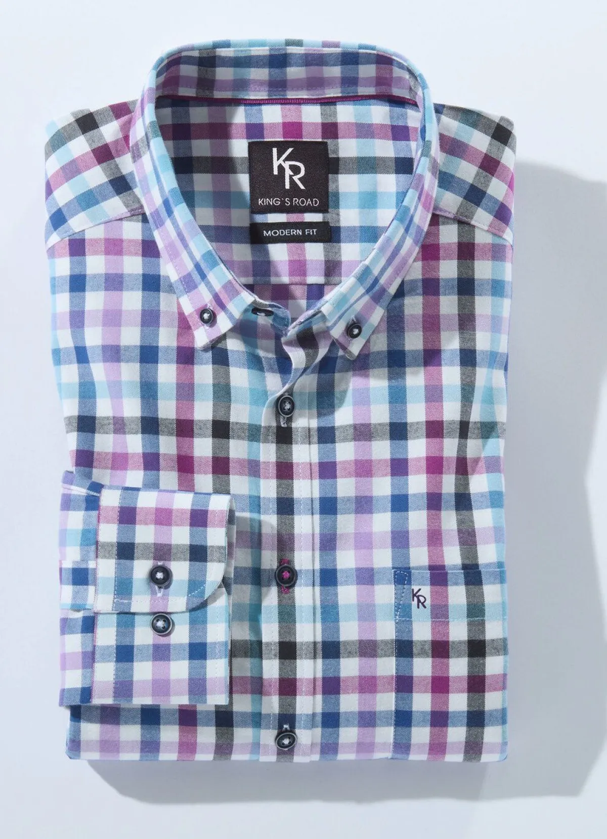 Best BADER "King's Road"-Hemd mit Button-Down-Kragen in 4 Farben FLIEDER-BLAU-ECRU KARIERT