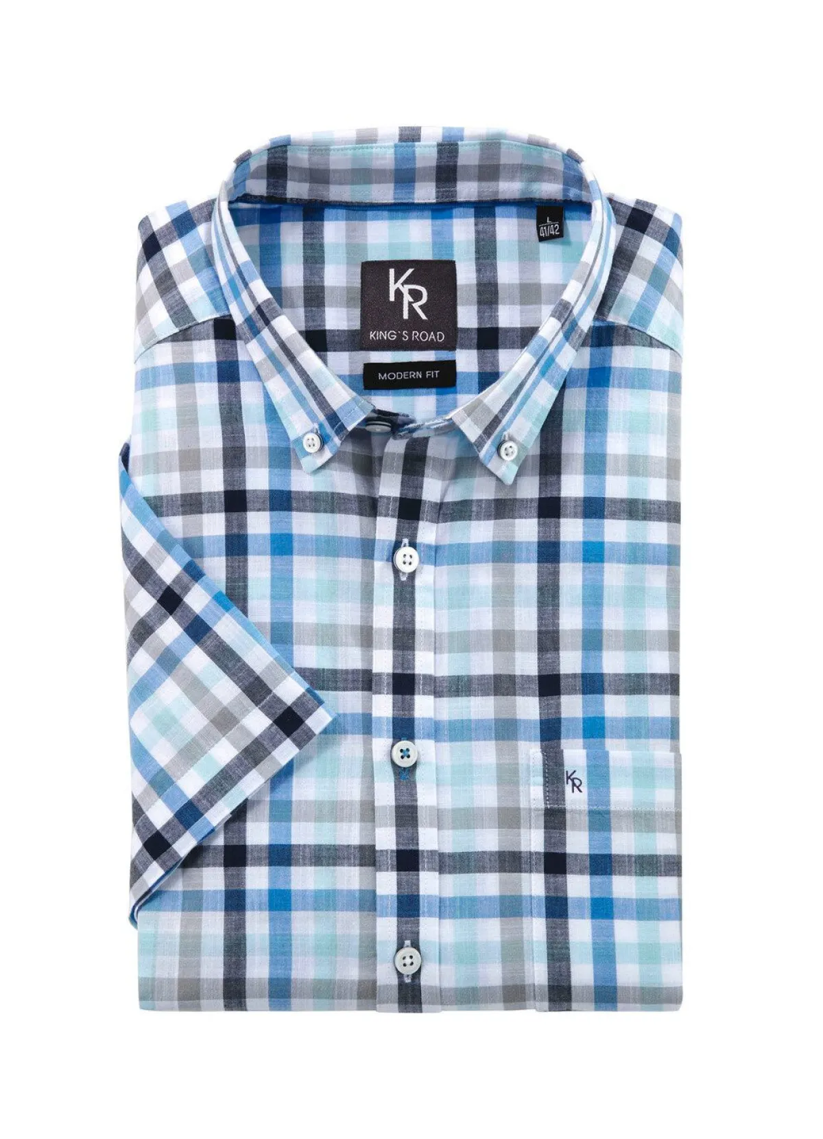 Discount BADER "King's Road"-Hemd mit Button-Down-Kragen in 4 Farben MARINE-BLAU KARIERT