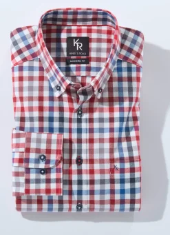 Best BADER "King's Road"-Hemd mit Button-Down-Kragen in 4 Farben ROT-BLAU-ECRU KARIERT