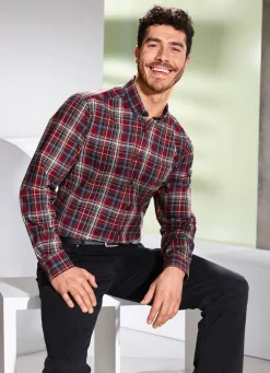 Outlet BADER "King's Road"-Hemd mit Button-down-Kragen BORDEAUX-MARINE-GRÜN KARIERT